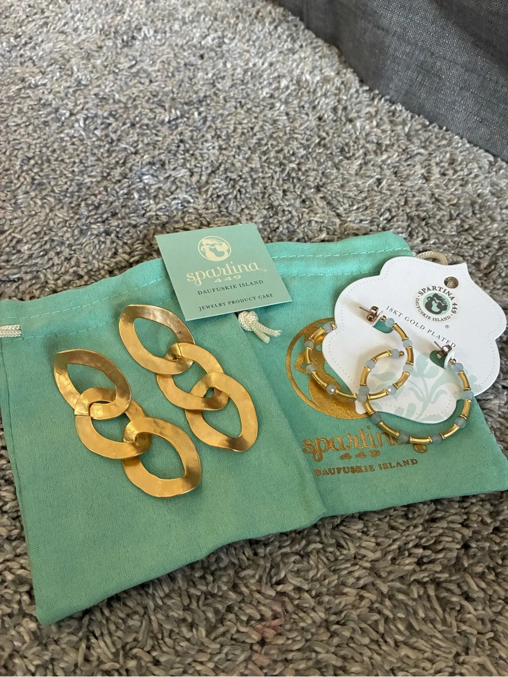 Spartina 449 Gold-Tone Linked Hoop Earrings with Mint Green Beads 2 for 1